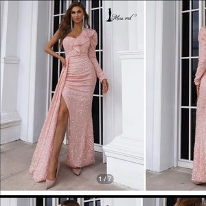 MissOrd one shoulder thigh split gown